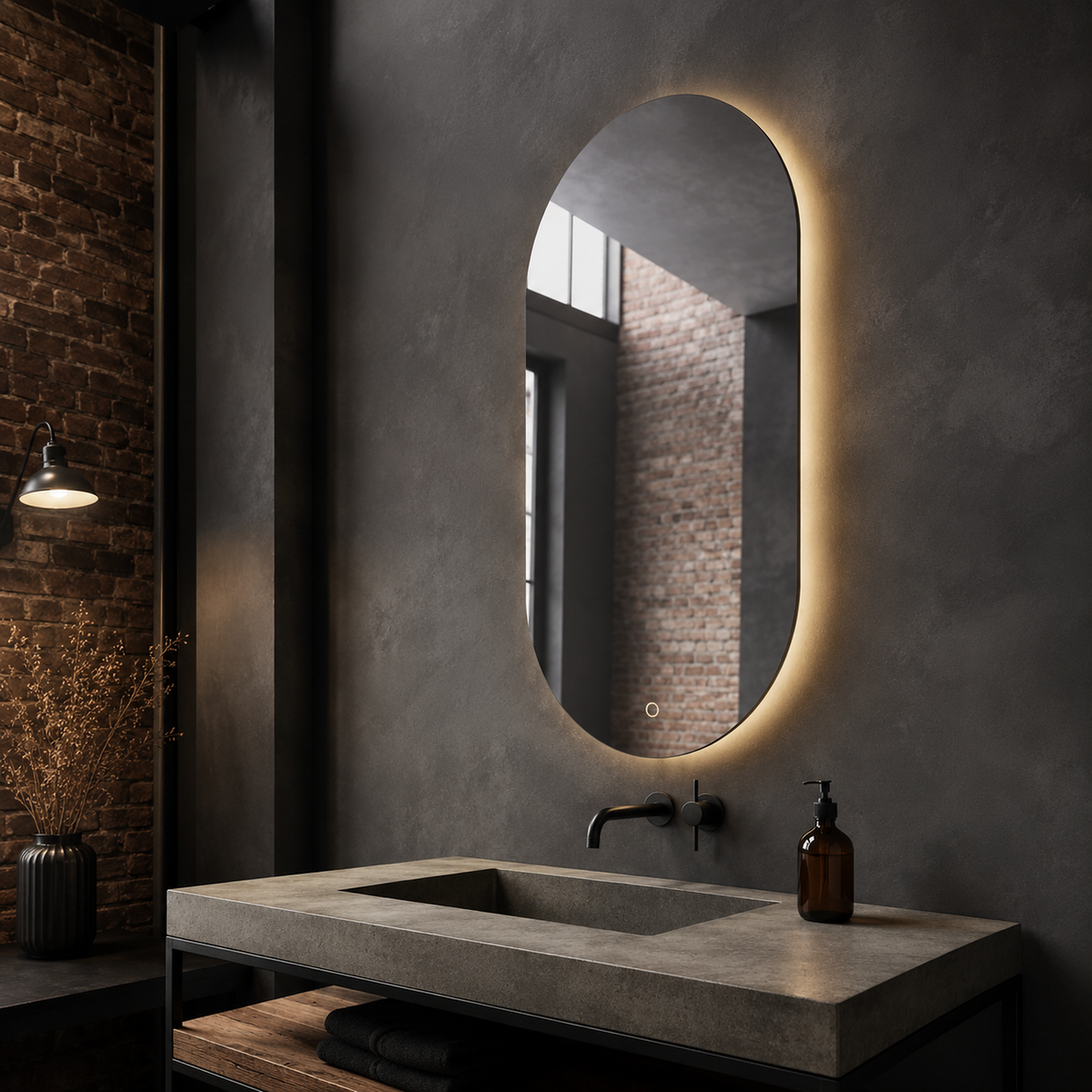 Lustro kapsułowe LED z włącznikiem naściennym 40x70 cm bez ramy z zawieszkami i kołkami - zdjecie 4