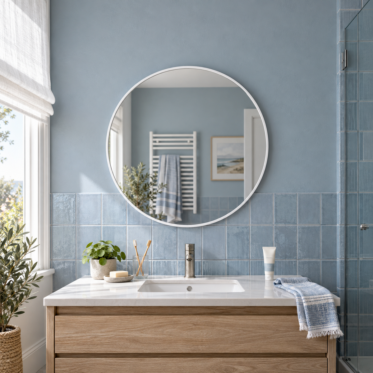 Lustro koliste 70x70 cm w różowej ramie Slim z zawieszkami i kołkami - zdjecie 5