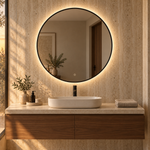 Lustro koliste LED z włącznikiem dotykowym 70x70 cm w białej ramie Slim z zawieszkami i kołkami - zdjecie 3