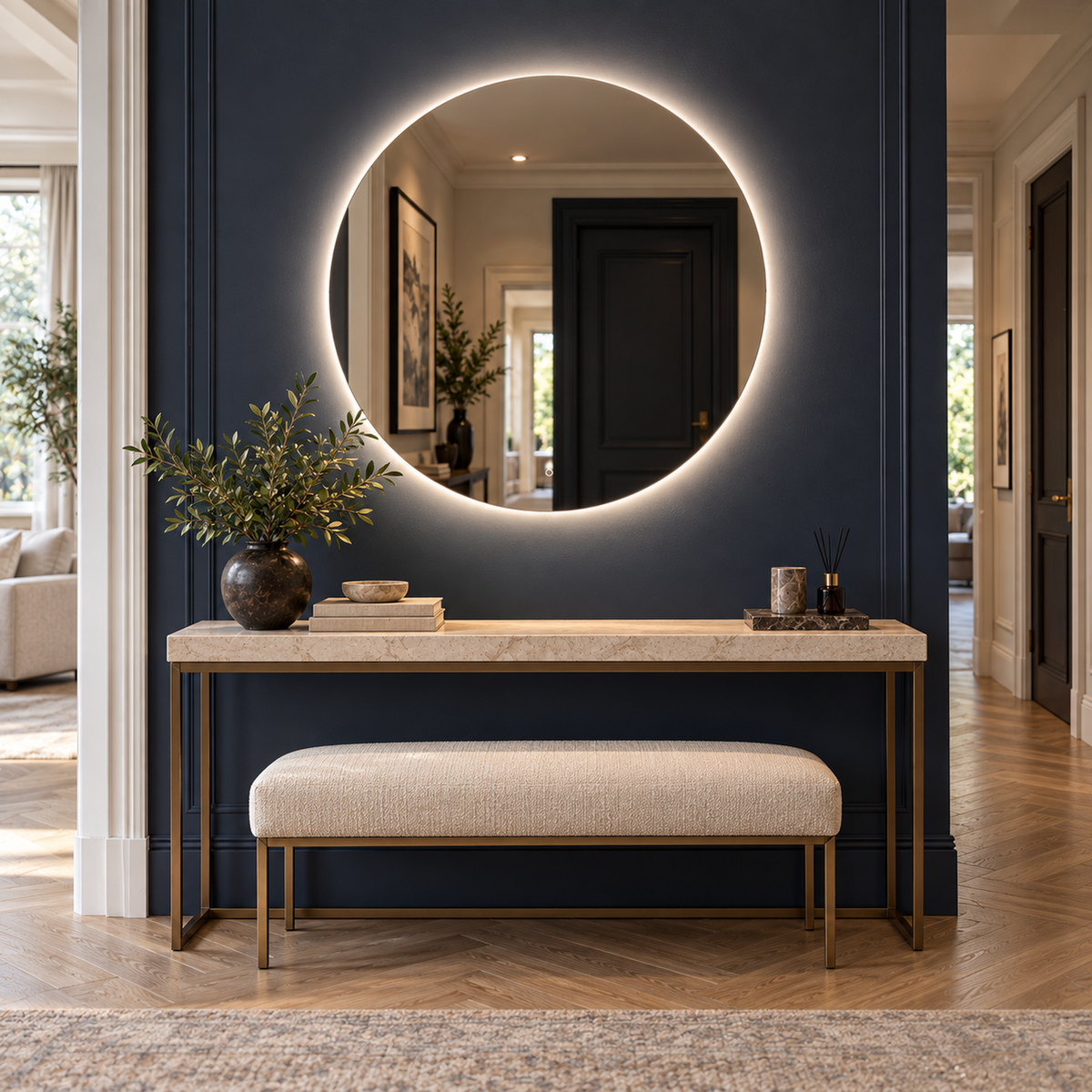 Lustro koliste LED z włącznikiem dotykowym 80x80 cm bez ramy z zawieszkami i kołkami - zdjecie 2