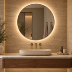 Lustro koliste LED z włącznikiem dotykowym 90x90 cm w białej ramie Slim z zawieszkami i kołkami - zdjecie 1