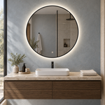 Lustro koliste LED z włącznikiem dotykowym 90x90 cm w białej ramie Slim z zawieszkami i kołkami - zdjecie 4