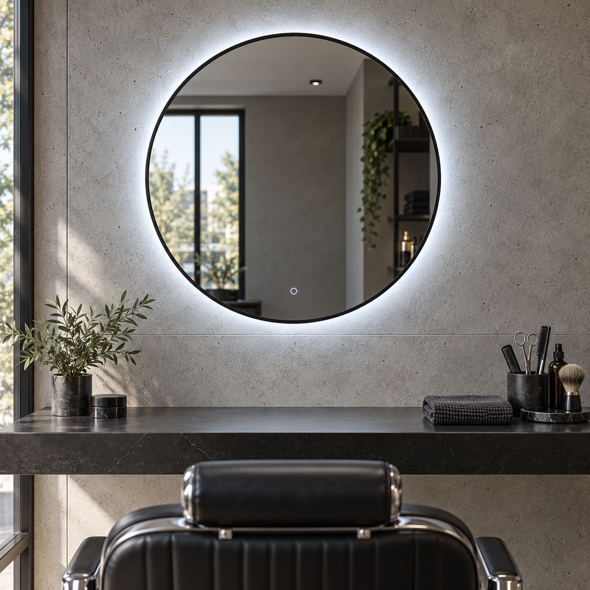 Lustro koliste LED z włącznikiem dotykowym 90x90 cm w białej ramie Slim z zawieszkami i kołkami - zdjecie 5