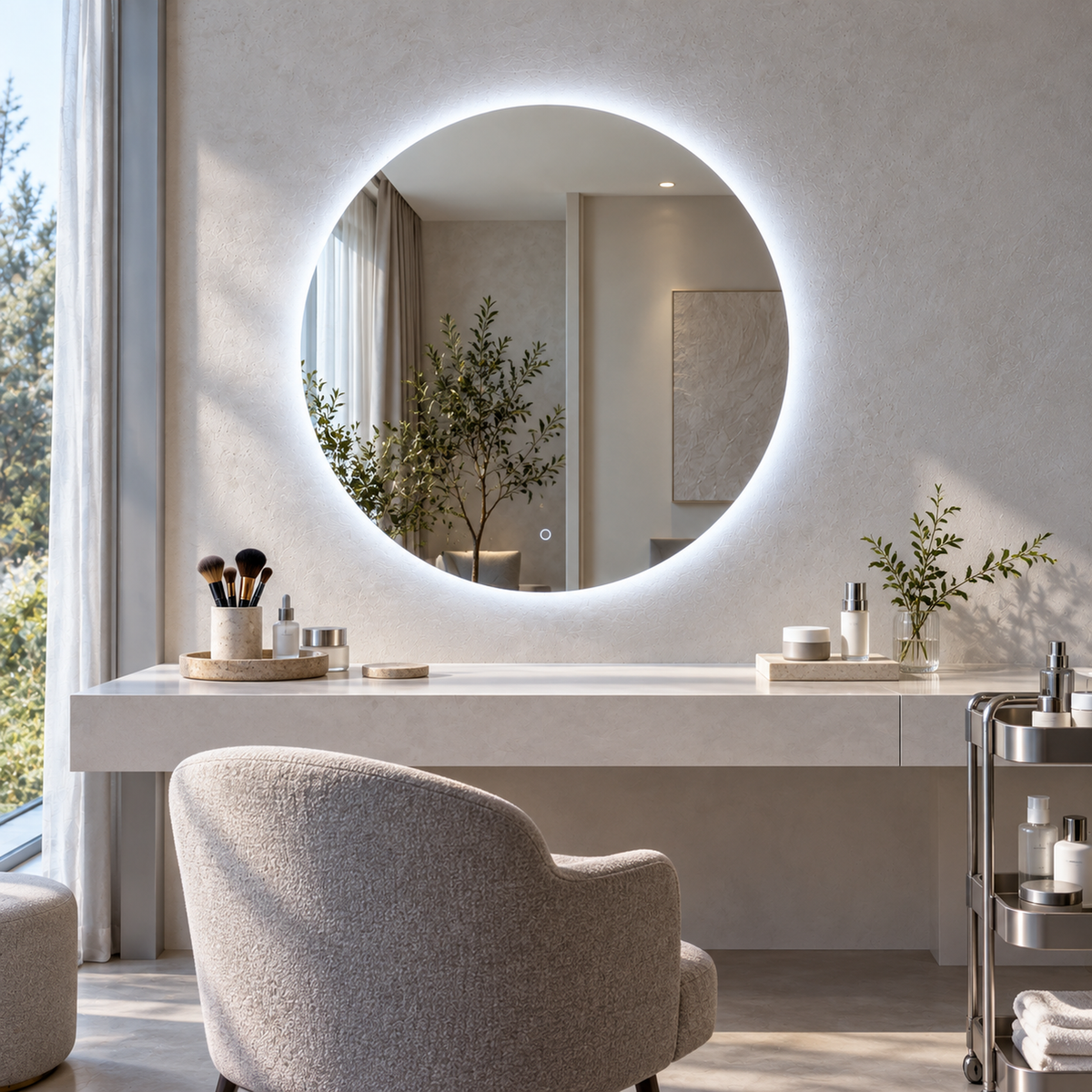 Lustro koliste LED z włącznikiem naściennym 110x110 cm bez ramy z zawieszkami i kołkami - zdjecie 5