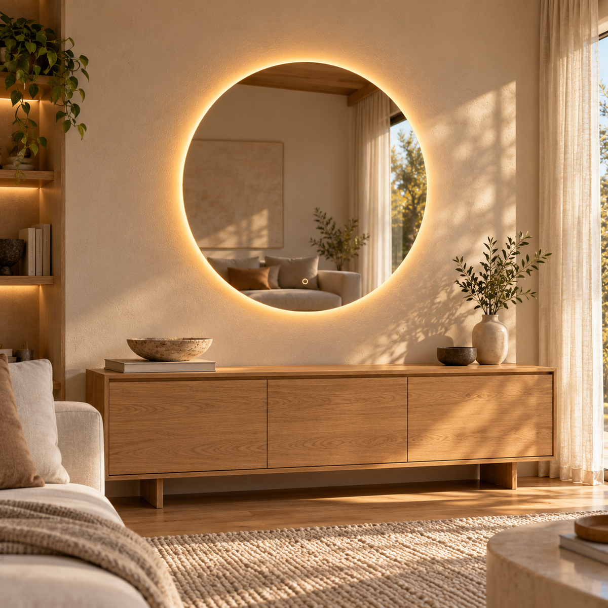Lustro koliste LED z włącznikiem naściennym 160x160 cm bez ramy z zawieszkami i kołkami - zdjecie 4