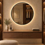 Lustro koliste LED z włącznikiem naściennym 70x70 cm w złotej ramie Slim - zdjecie 3