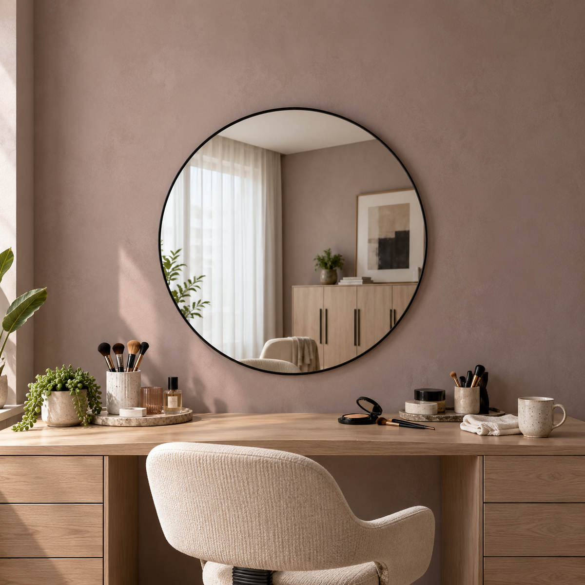 Lustro kołowe 70x70 cm w srebrnej ramie Slim z zawieszkami i kołkami - zdjecie 2