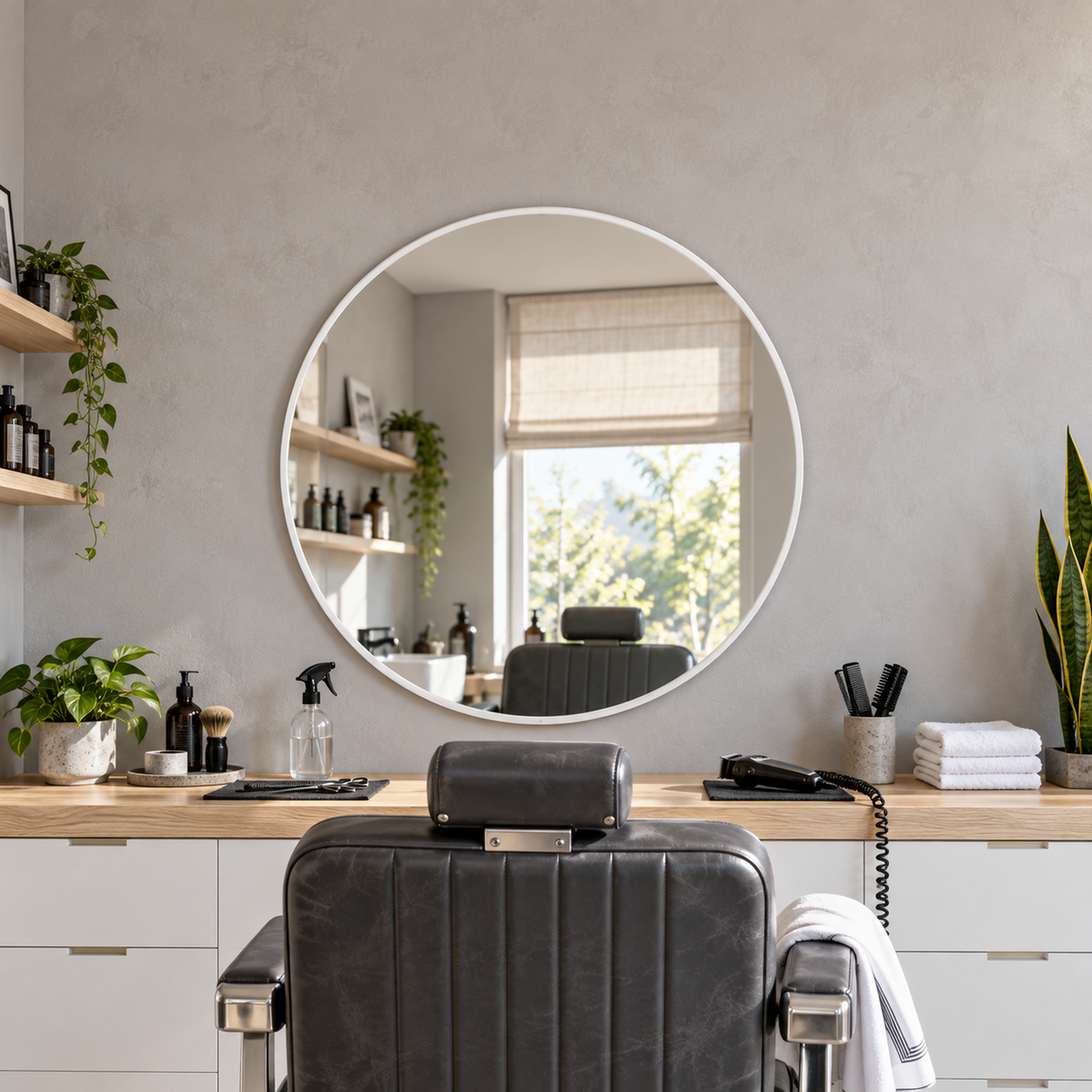 Lustro kołowe 80x80 cm w srebrnej ramie Slim z zawieszkami i kołkami - zdjecie 1