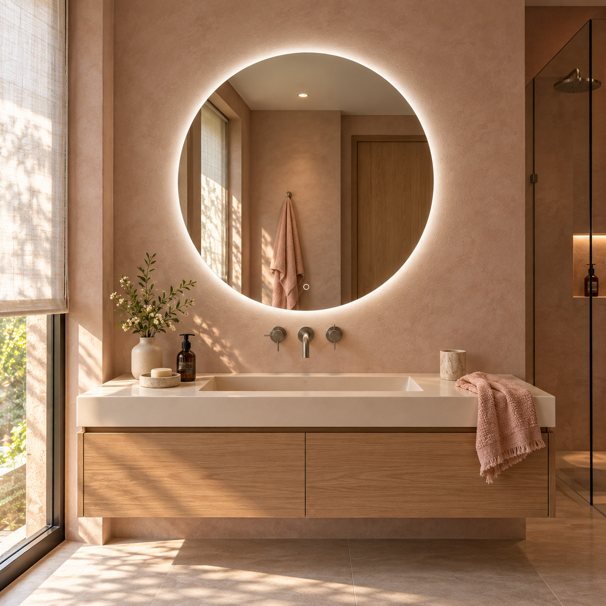 Lustro kołowe LED z włącznikiem dotykowym 120x120 cm bez ramy z zawieszkami i kołkami - zdjecie 1