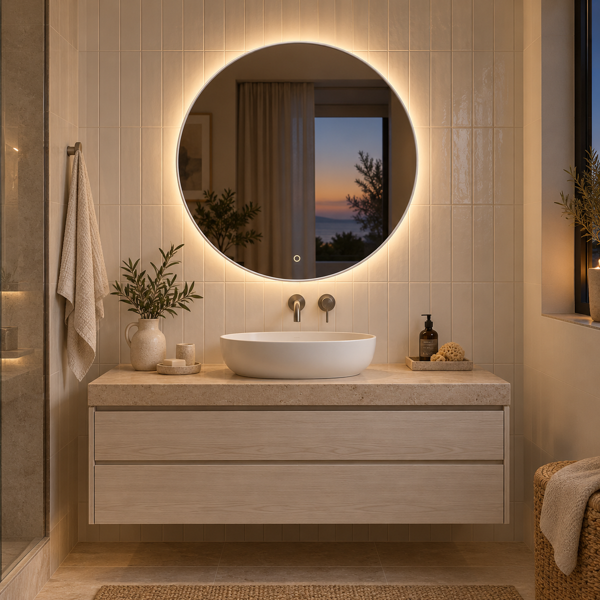 Lustro kołowe LED z włącznikiem dotykowym 120x120 cm w czarnej ramie Slim - zdjecie 5