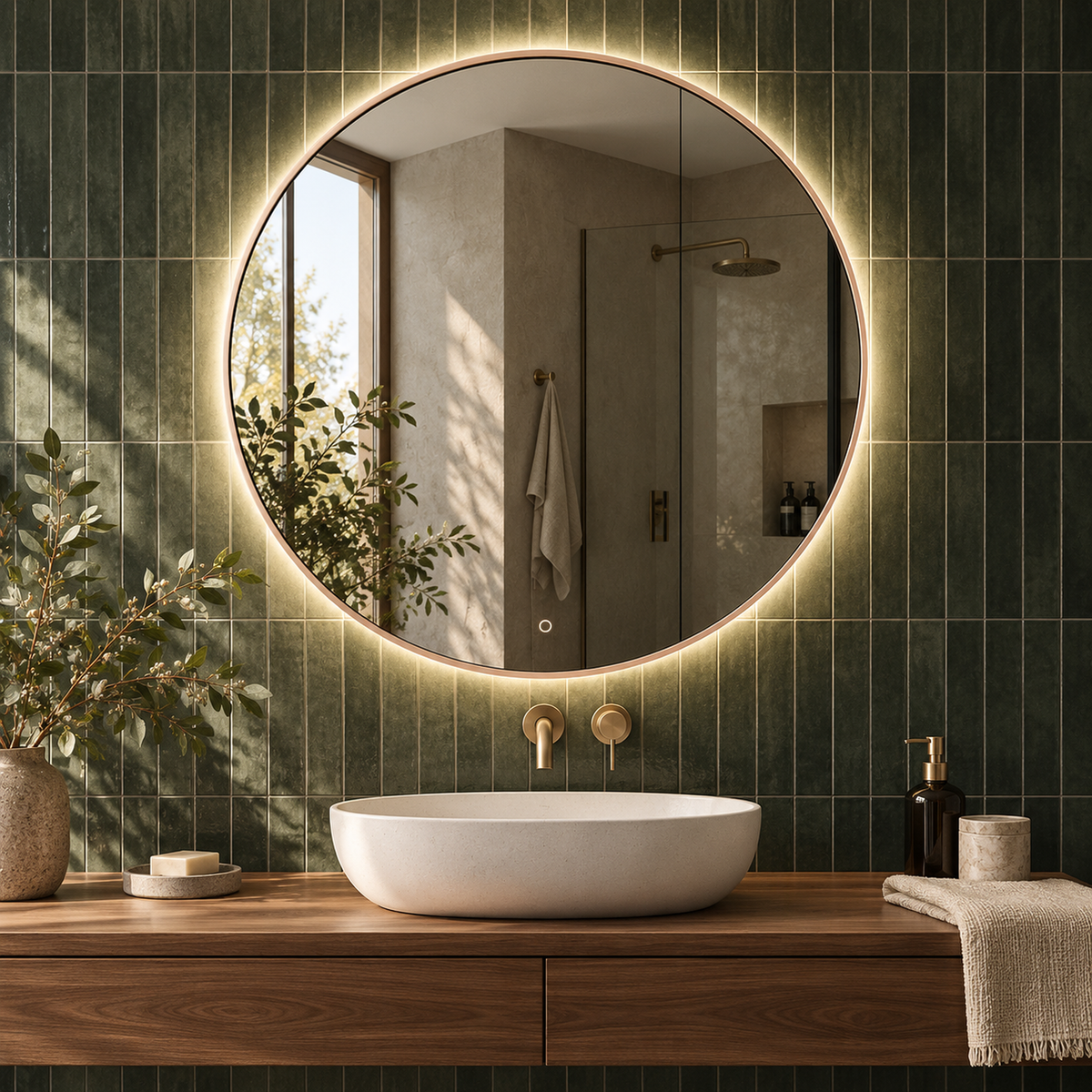 Lustro kołowe LED z włącznikiem dotykowym 150x150 cm w czarnej ramie Slim - zdjecie 5