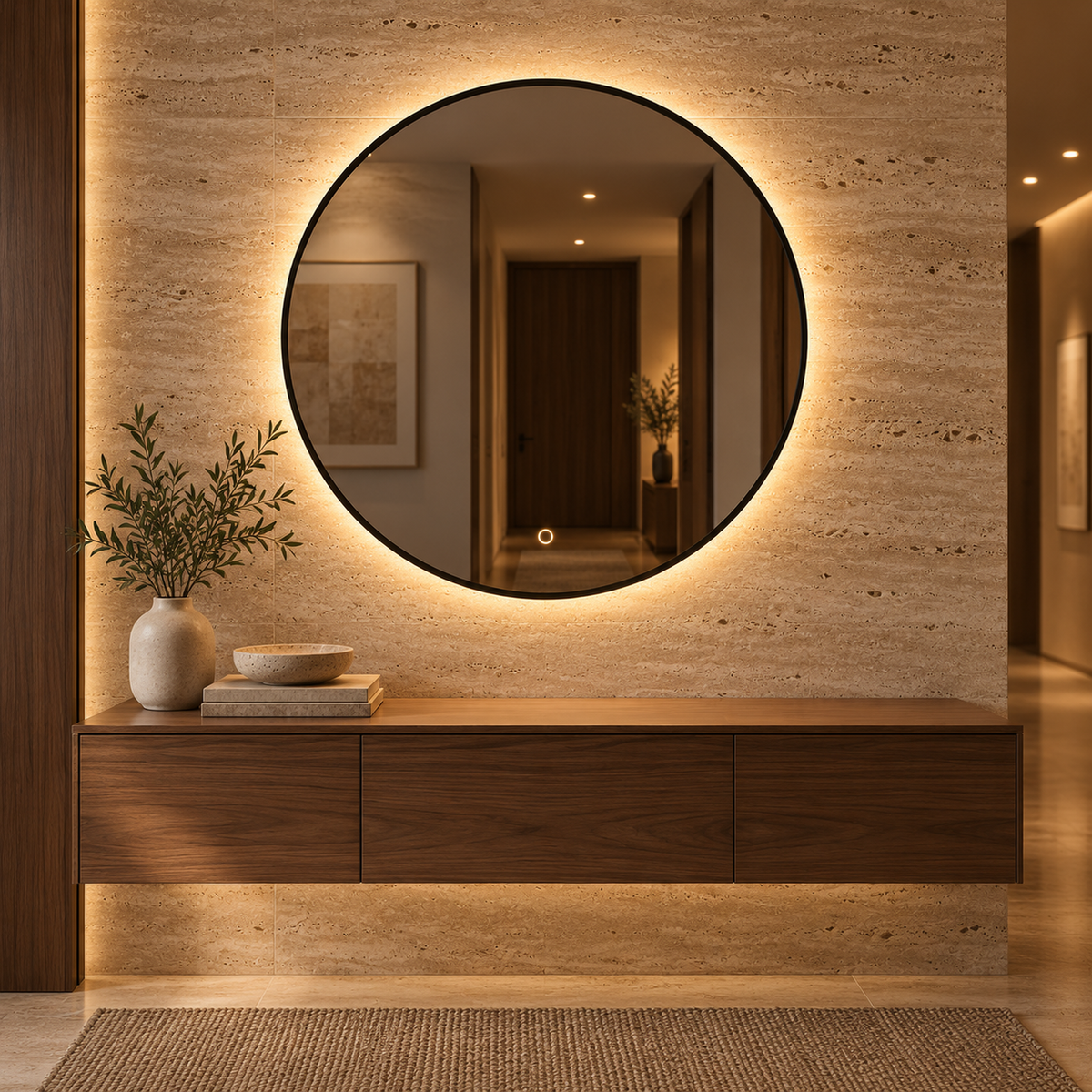 Lustro kołowe LED z włącznikiem dotykowym 150x150 cm w złotej ramie Slim - zdjecie 2