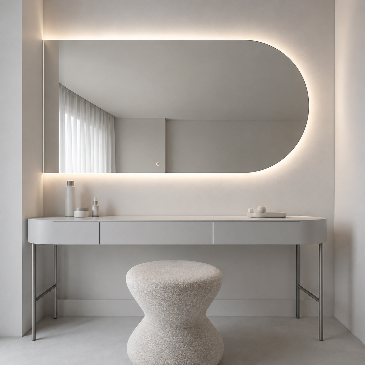 Lustro łukowe LED z włącznikiem dotykowym 130x70 cm bez ramy z zawieszkami i kołkami - zdjecie 3