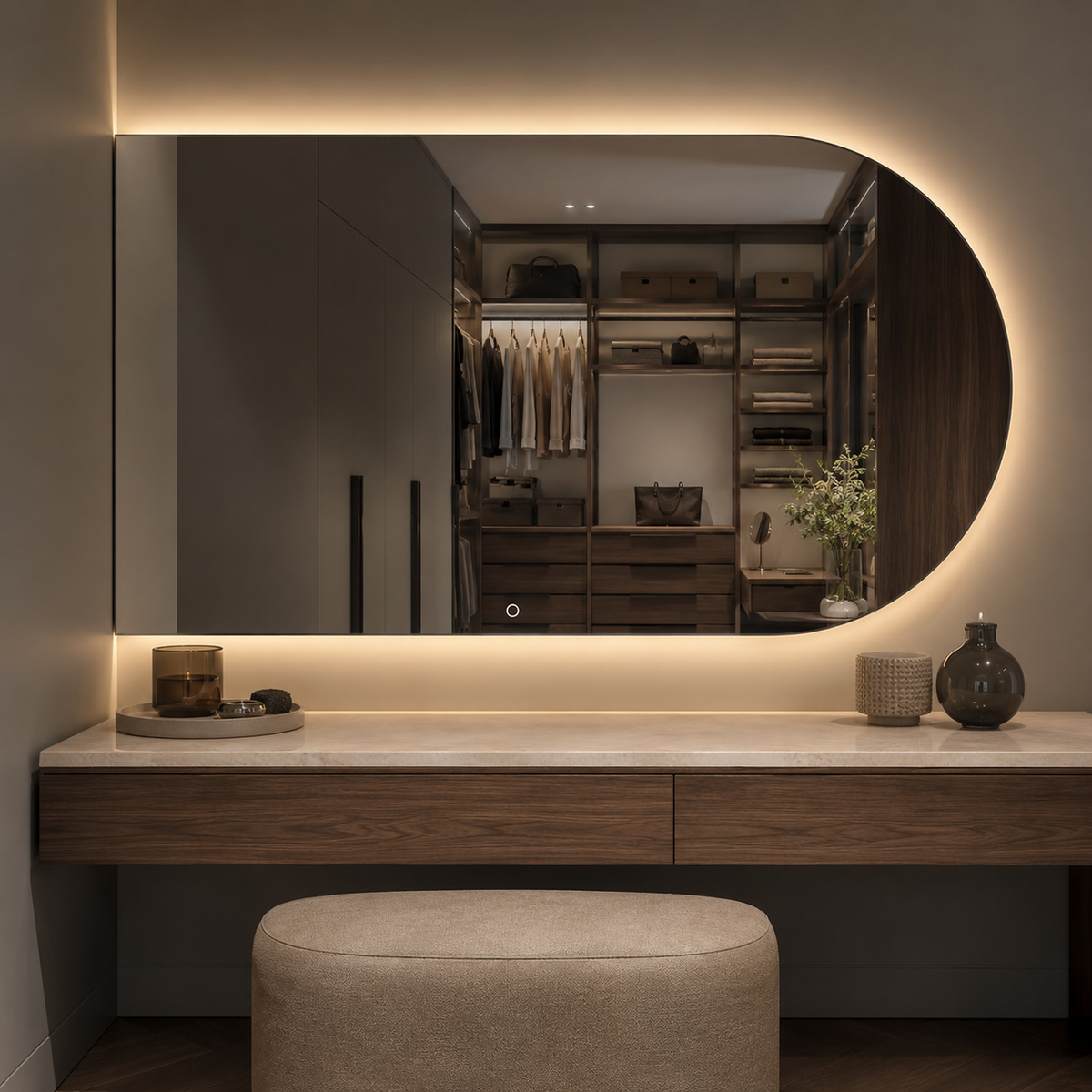Lustro łukowe LED z włącznikiem naściennym 120x80 cm bez ramy z zawieszkami i kołkami - zdjecie 2