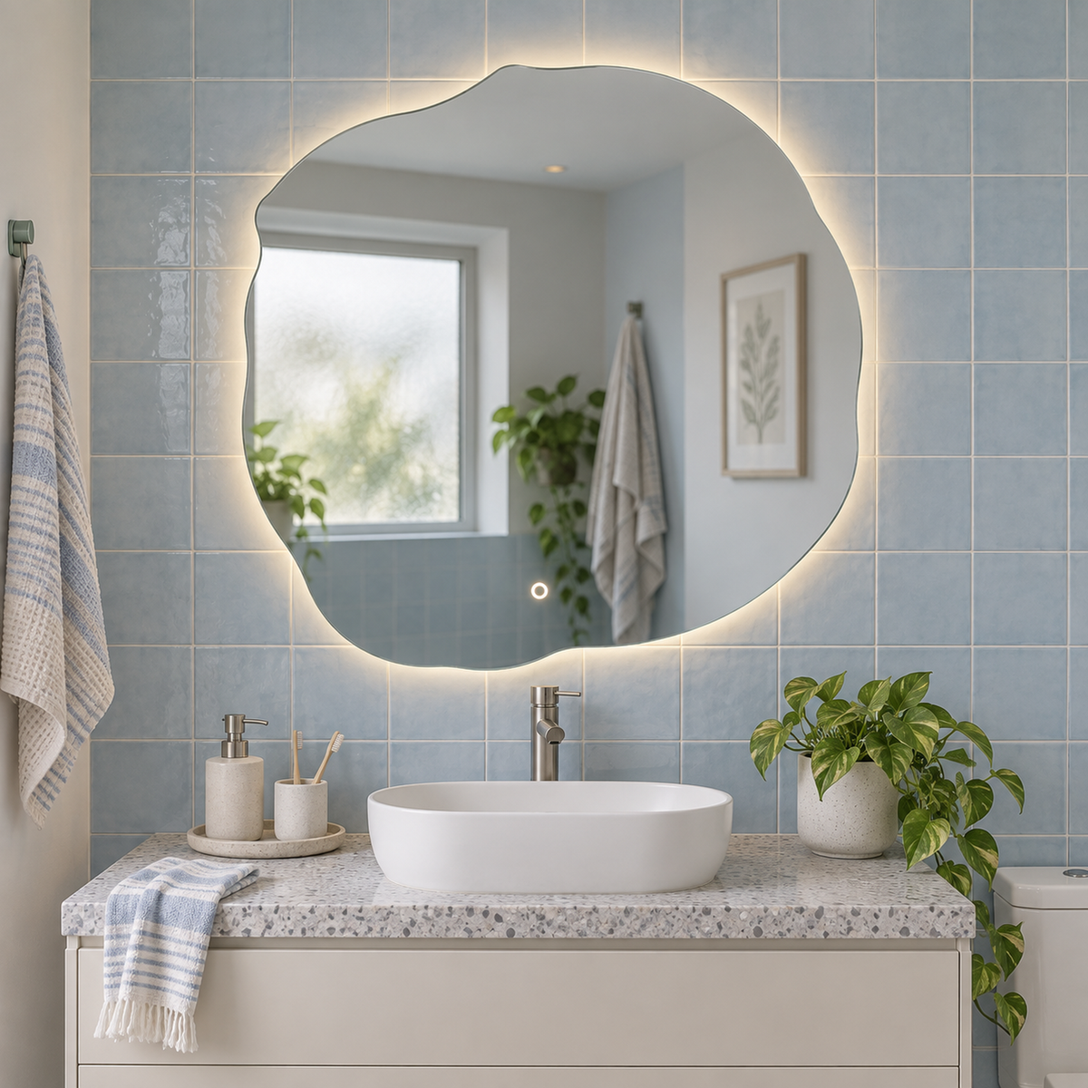 Lustro nieregularne FIBONA LED z włącznikiem naściennym 130x130 cm bez ramy z zawieszkami i kołkami - zdjecie 1