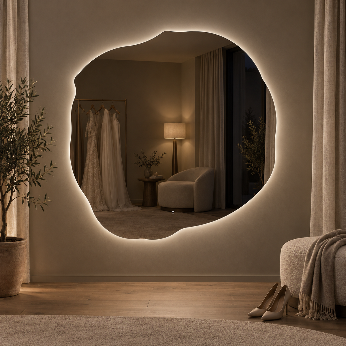Lustro nieregularne FIBONA LED z włącznikiem na ruch 100x100 cm bez ramy - zdjecie 2