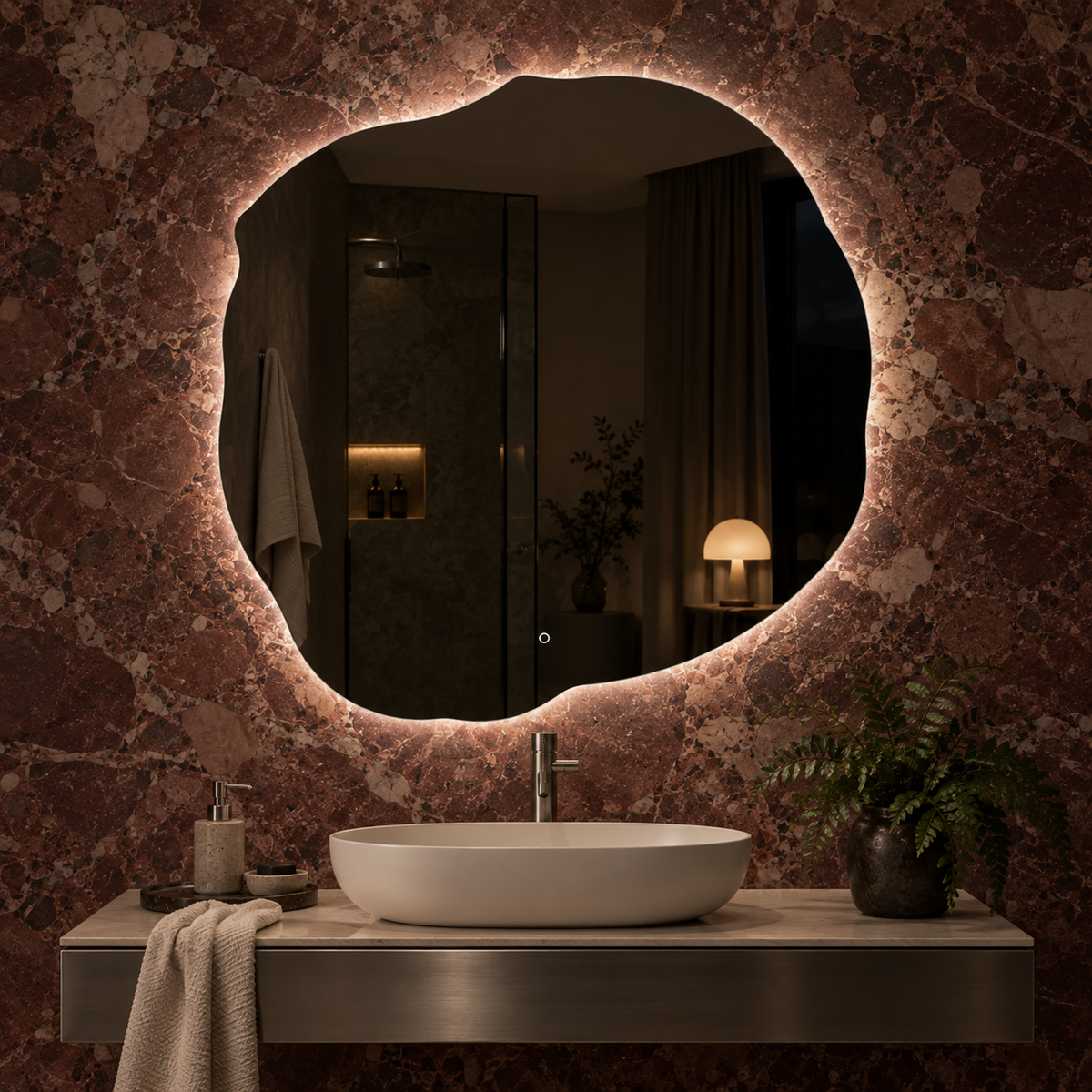 Lustro nieregularne FIBONA LED z włącznikiem na ruch 120x120 cm bez ramy - zdjecie 1