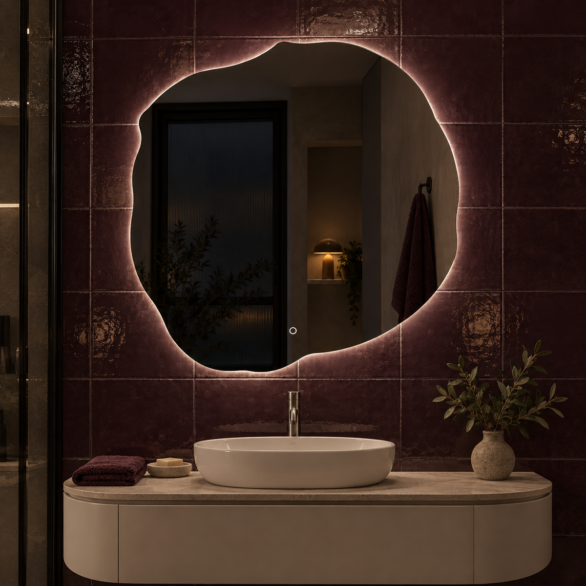 Lustro nieregularne FIBONA LED z włącznikiem na ruch 70x70 cm bez ramy - zdjecie 1