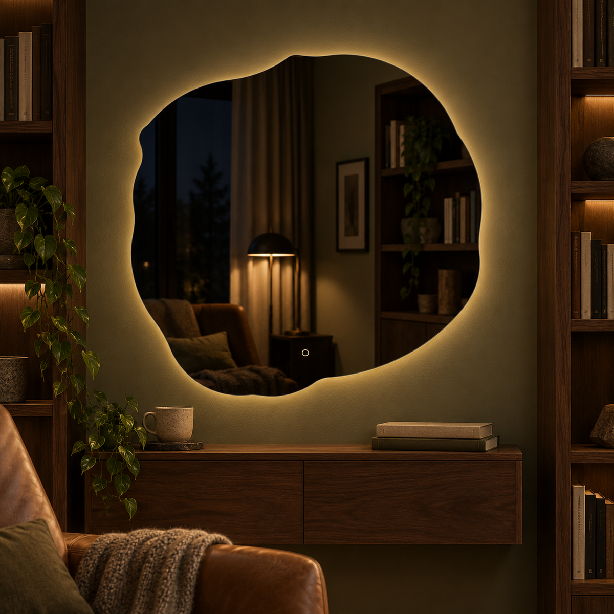 Lustro nieregularne FIBONA LED z włącznikiem na ruch 80x80 cm bez ramy - zdjecie 2