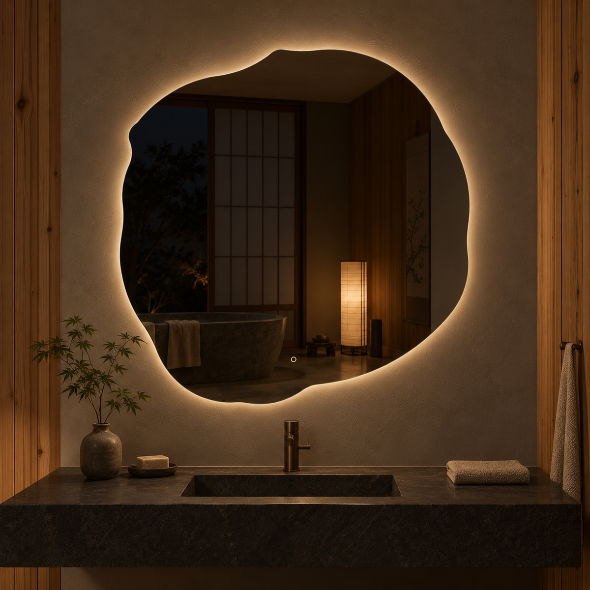 Lustro nieregularne FIBONA LED z włącznikiem na ruch 90x90 cm bez ramy - zdjecie 1
