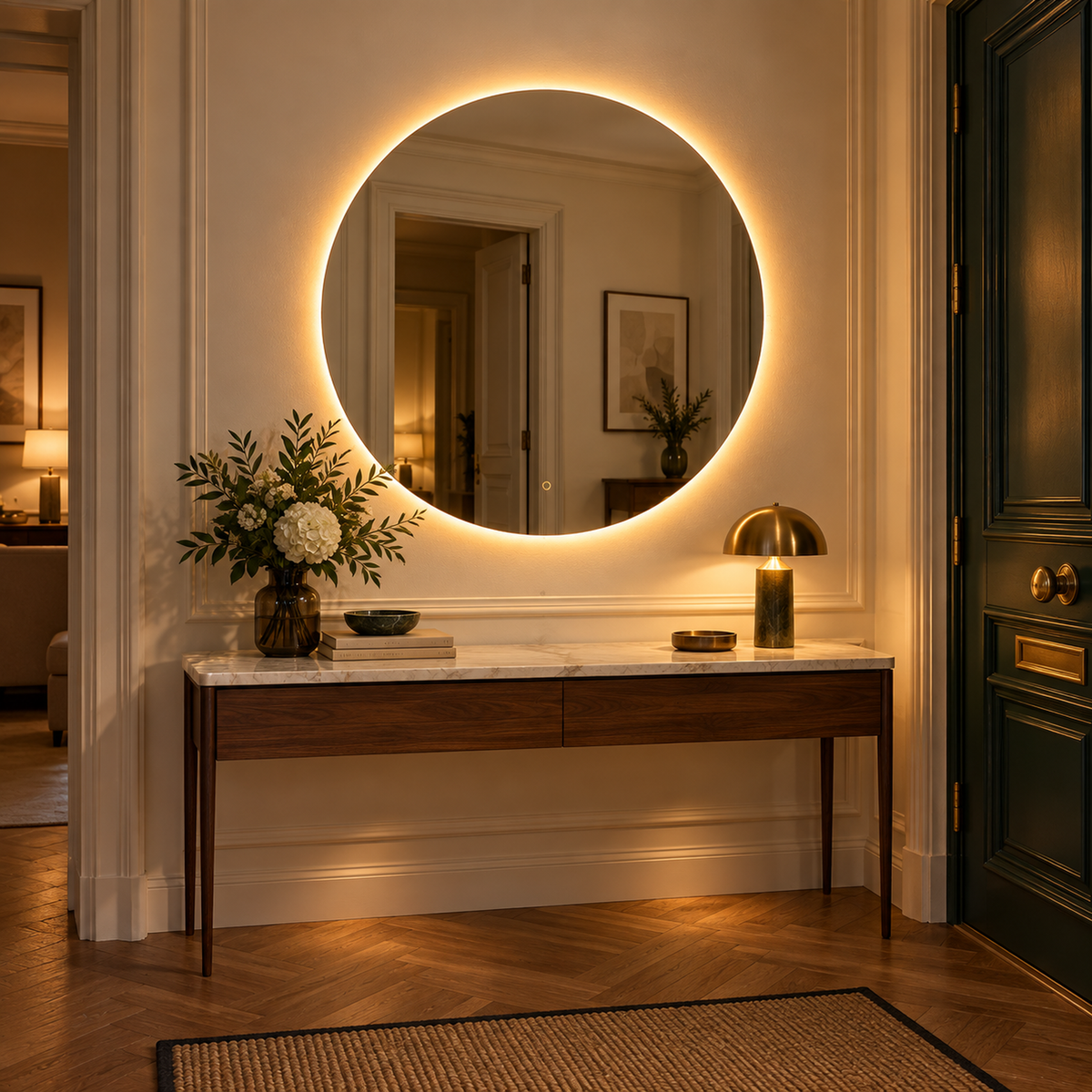 Lustro o okrągłym kształcie LED z włącznikiem naściennym 80x80 cm bez ramy - zdjecie 2