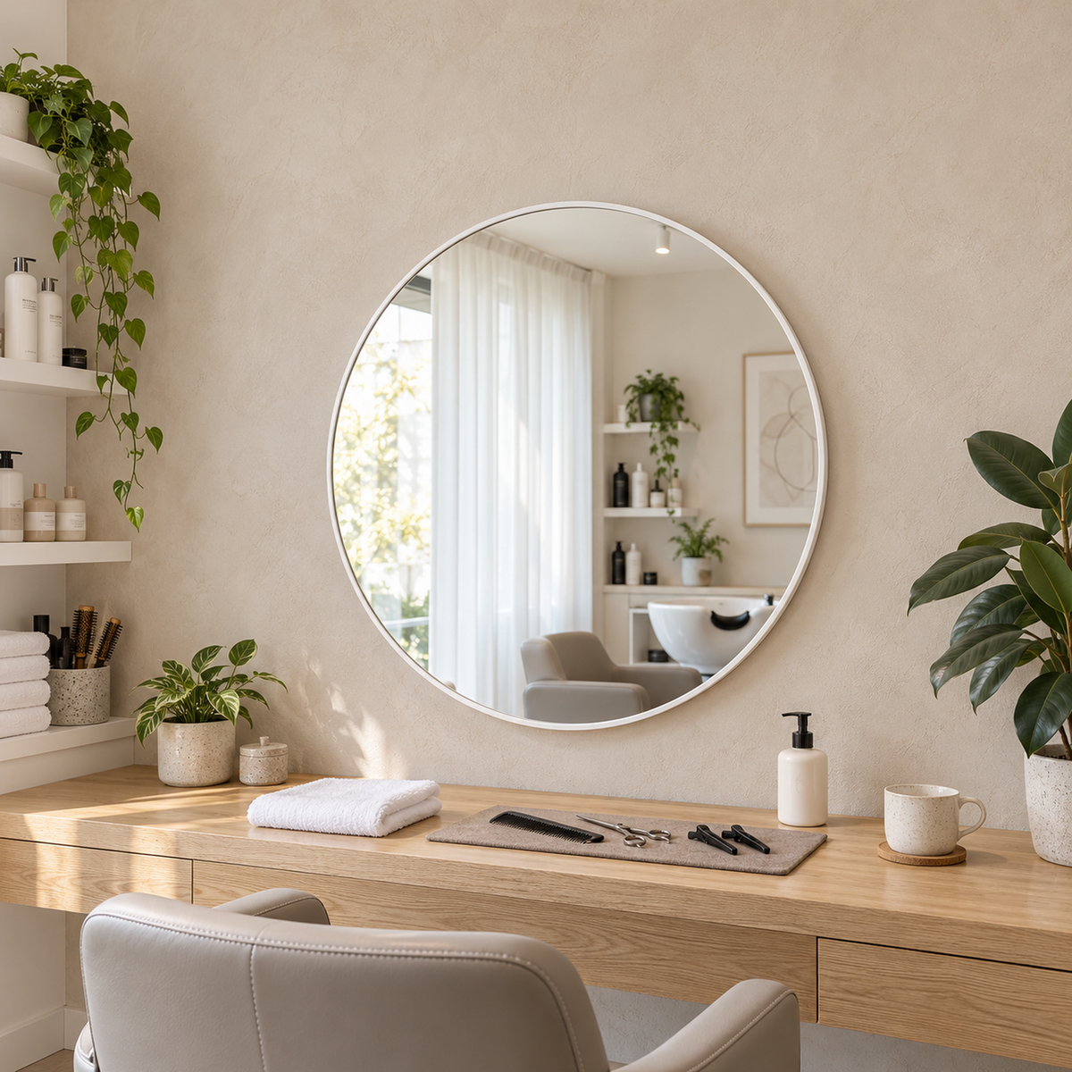 Lustro okrągłe 40x40 cm w złotej ramie Slim z zawieszkami i kołkami - zdjecie 1