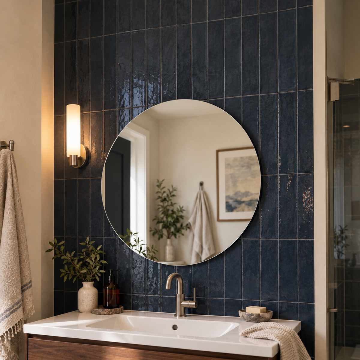 Lustro okrągłe 60x60 cm bez ramy z klejem do luster - zdjecie 1