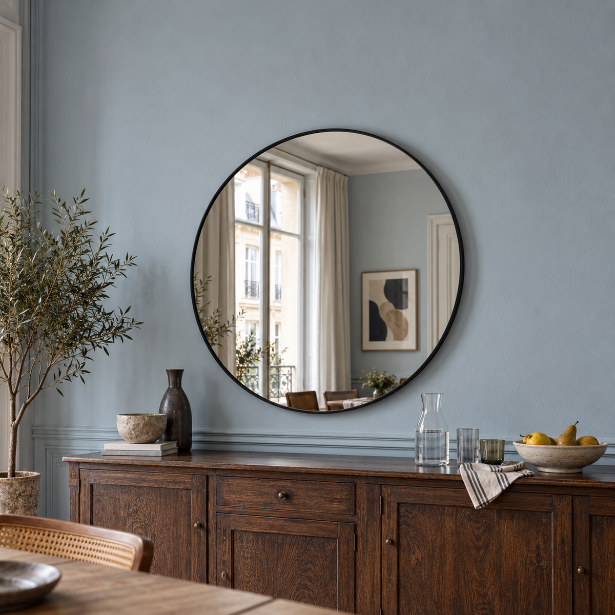 Lustro okrągłe 60x60 cm w złotej ramie Slim z zawieszkami i kołkami - zdjecie 2