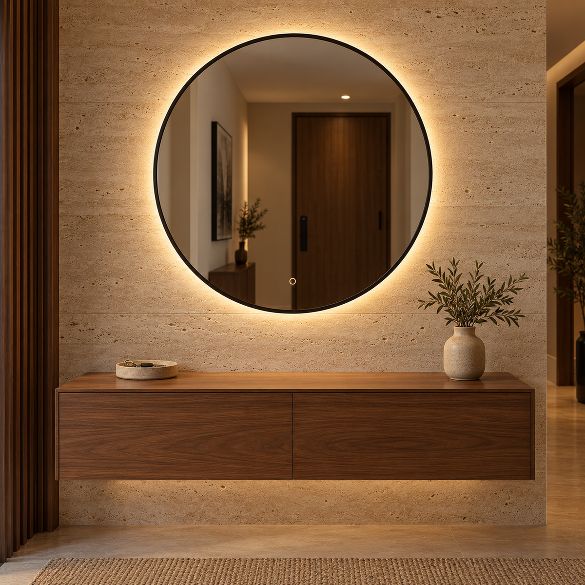 Lustro okrągłe LED z włącznikiem dotykowym 110x110 cm w białej ramie Slim - zdjecie 4