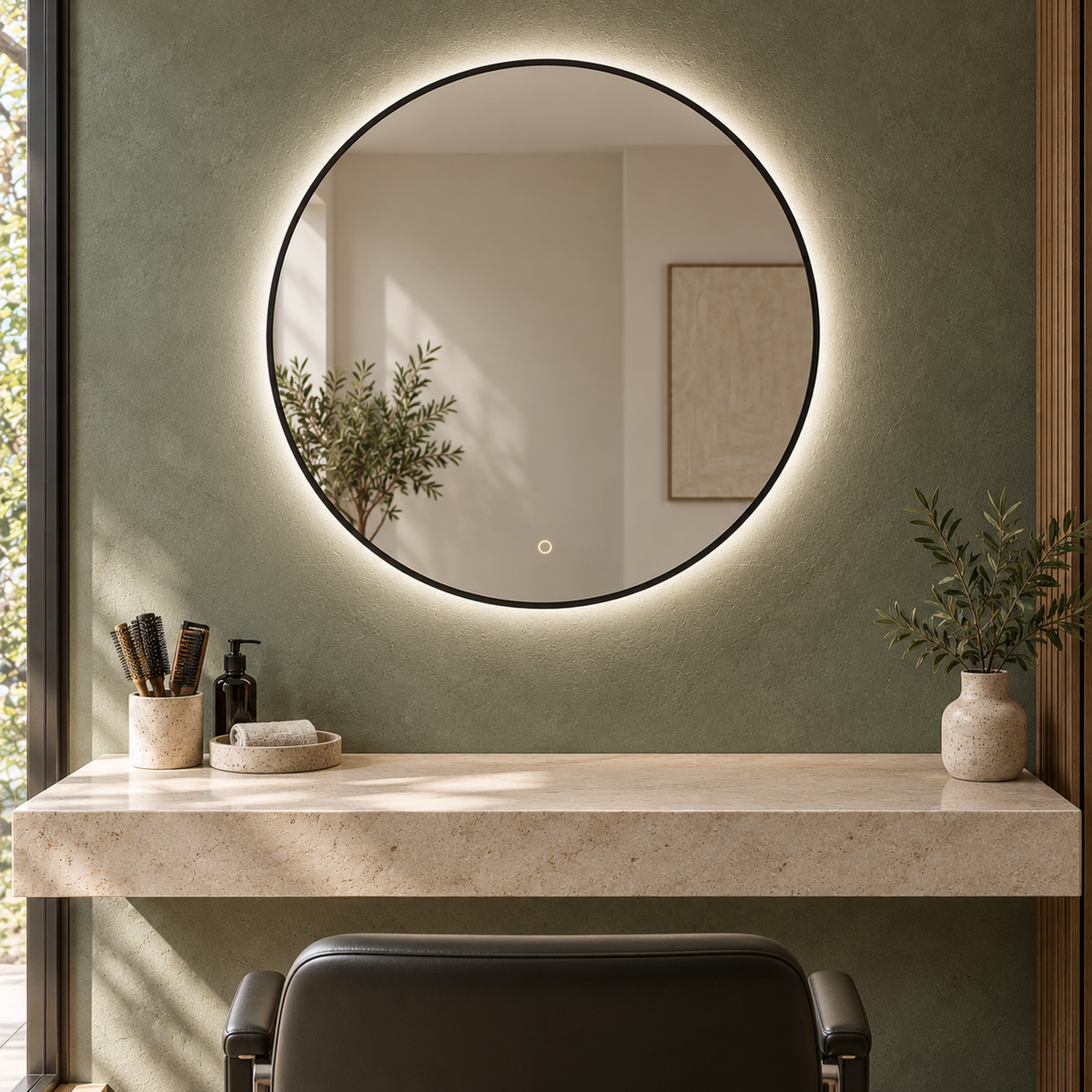 Lustro okrągłe LED z włącznikiem dotykowym 110x110 cm w białej ramie Slim - zdjecie 5