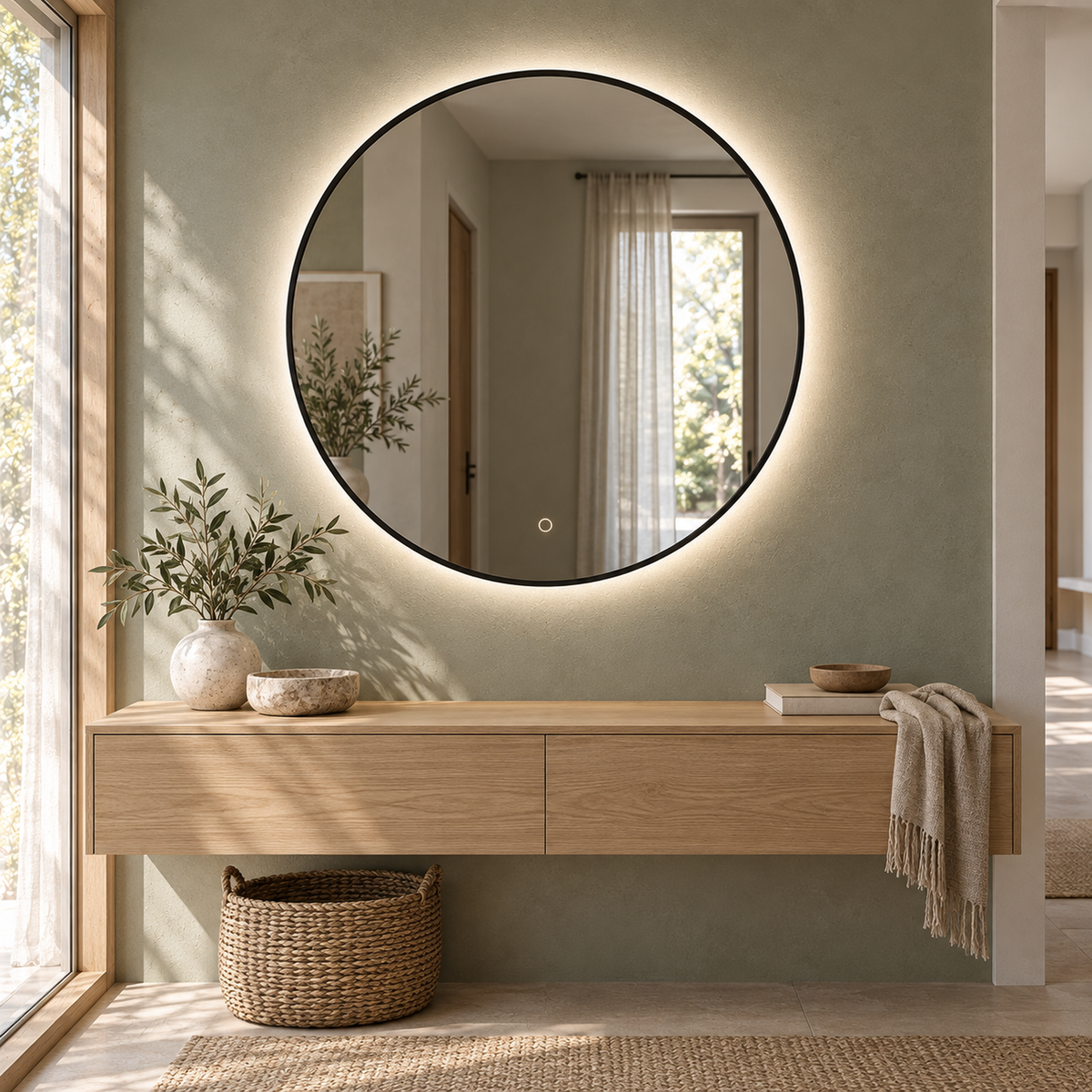 Lustro okrągłe LED z włącznikiem dotykowym 130x130 cm w złotej ramie Slim - zdjecie 1