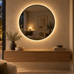 Lustro okrągłe LED z włącznikiem naściennym 150x150 cm w złotej ramie Slim - zdjecie 1