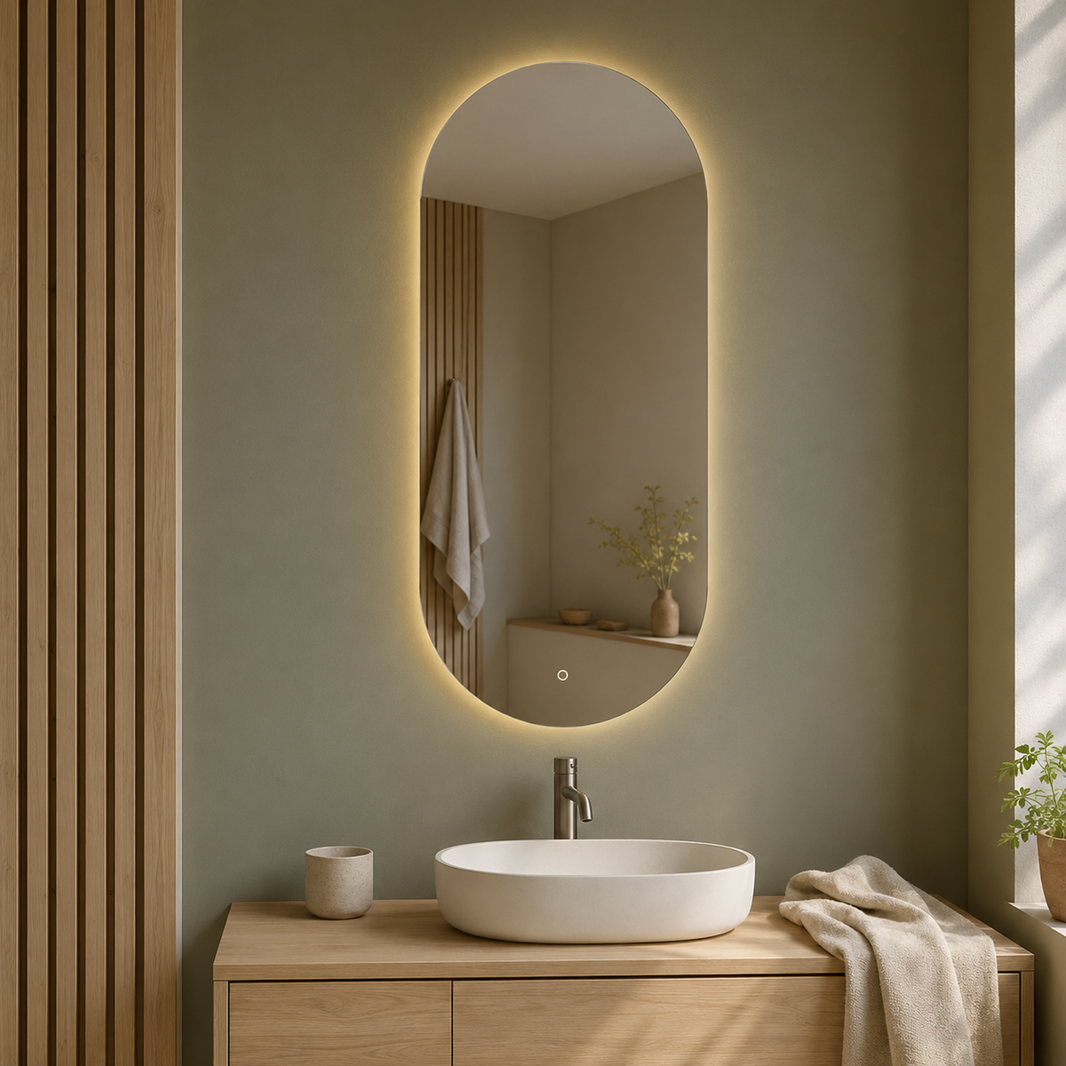 Lustro owalne LED z włącznikiem dotykowym 40x200 cm bez ramy z zawieszkami i kołkami - zdjecie 1