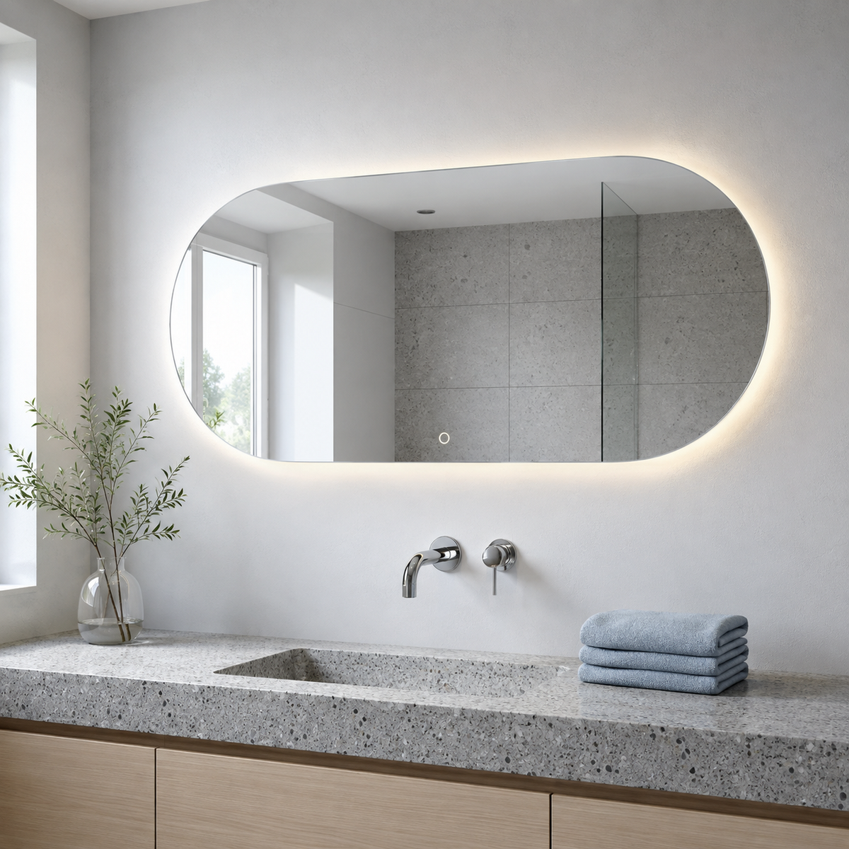 Lustro owalne LED z włącznikiem naściennym 30x20 cm bez ramy z zawieszkami i kołkami - zdjecie 5