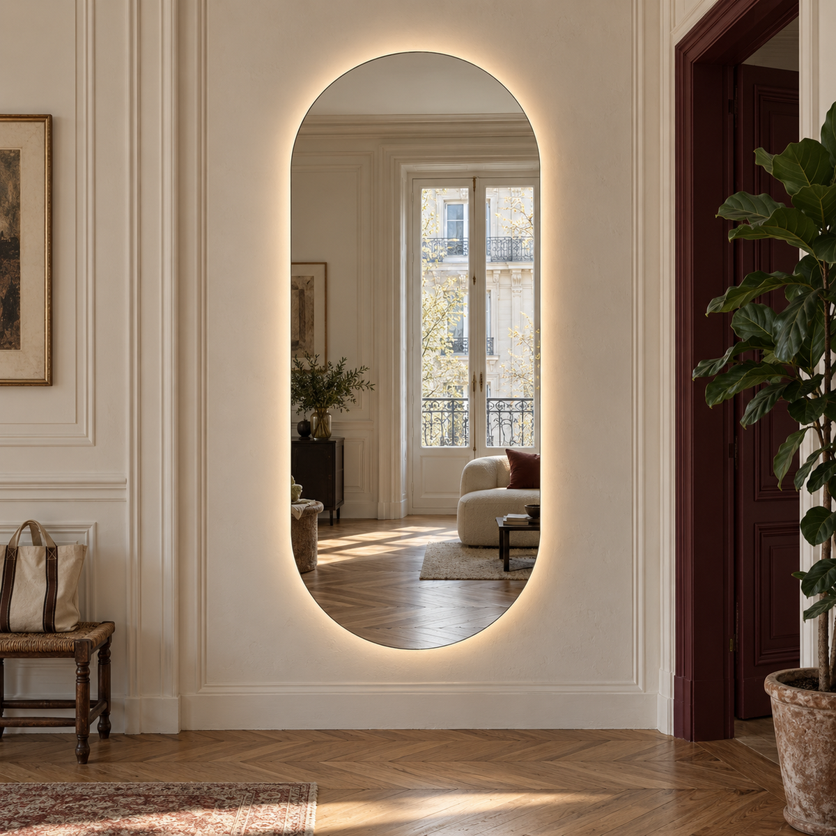 Lustro podłużne z półokrągłymi zakończeniami LED z włącznikiem naściennym 130x190 cm - zdjecie 3
