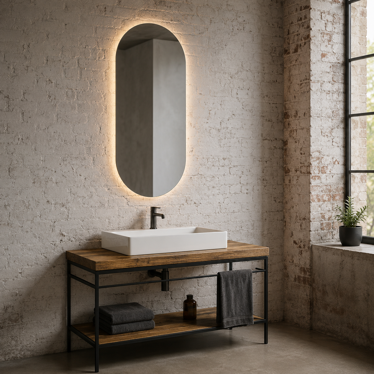 Lustro podłużne z półokrągłymi zakończeniami LED z włącznikiem naściennym 20x130 cm - zdjecie 2