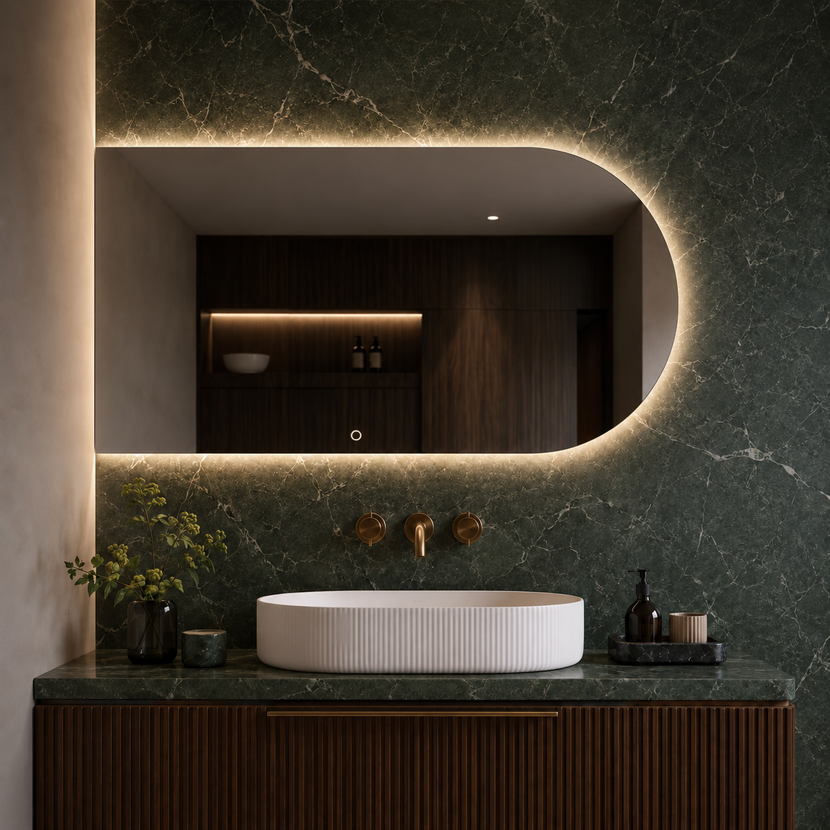 Lustro półowalne LED z włącznikiem dotykowym 250x40 cm bez ramy z zawieszkami i kołkami - zdjecie 5