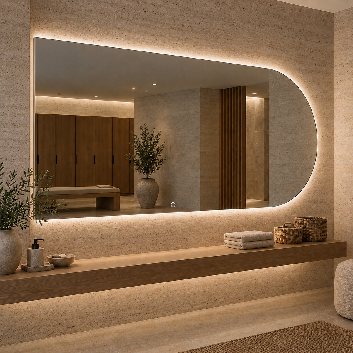 Lustro półowalne LED z włącznikiem dotykowym 260x60 cm bez ramy z zawieszkami i kołkami - zdjecie 2