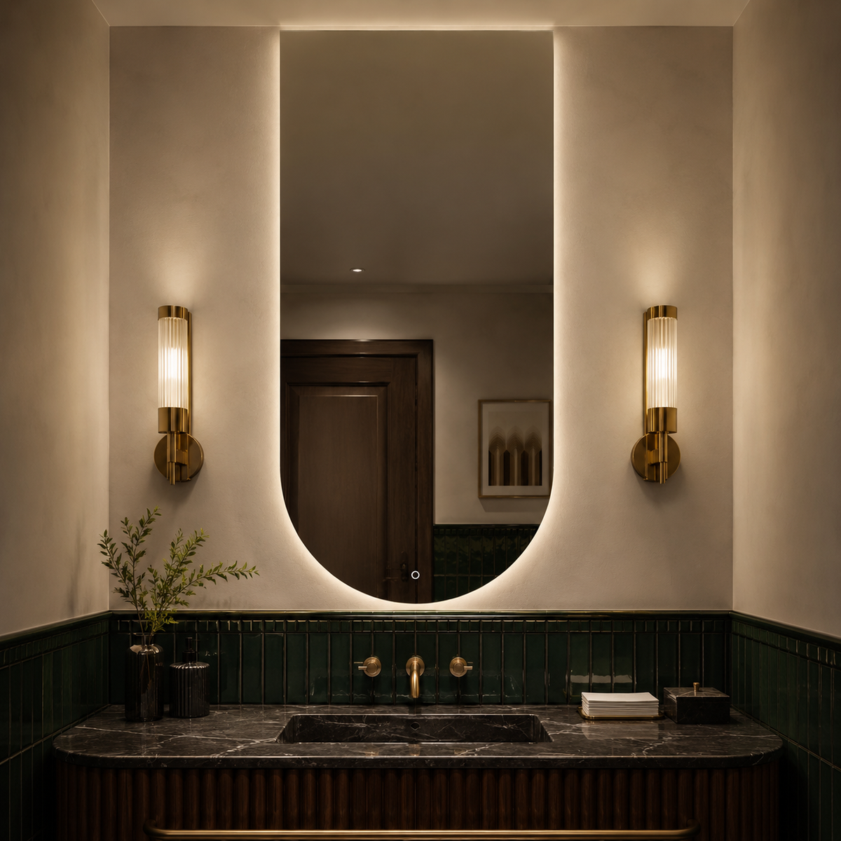 Lustro portalowe LED z włącznikiem naściennym 40x90 cm bez ramy z zawieszkami i kołkami - zdjecie 4