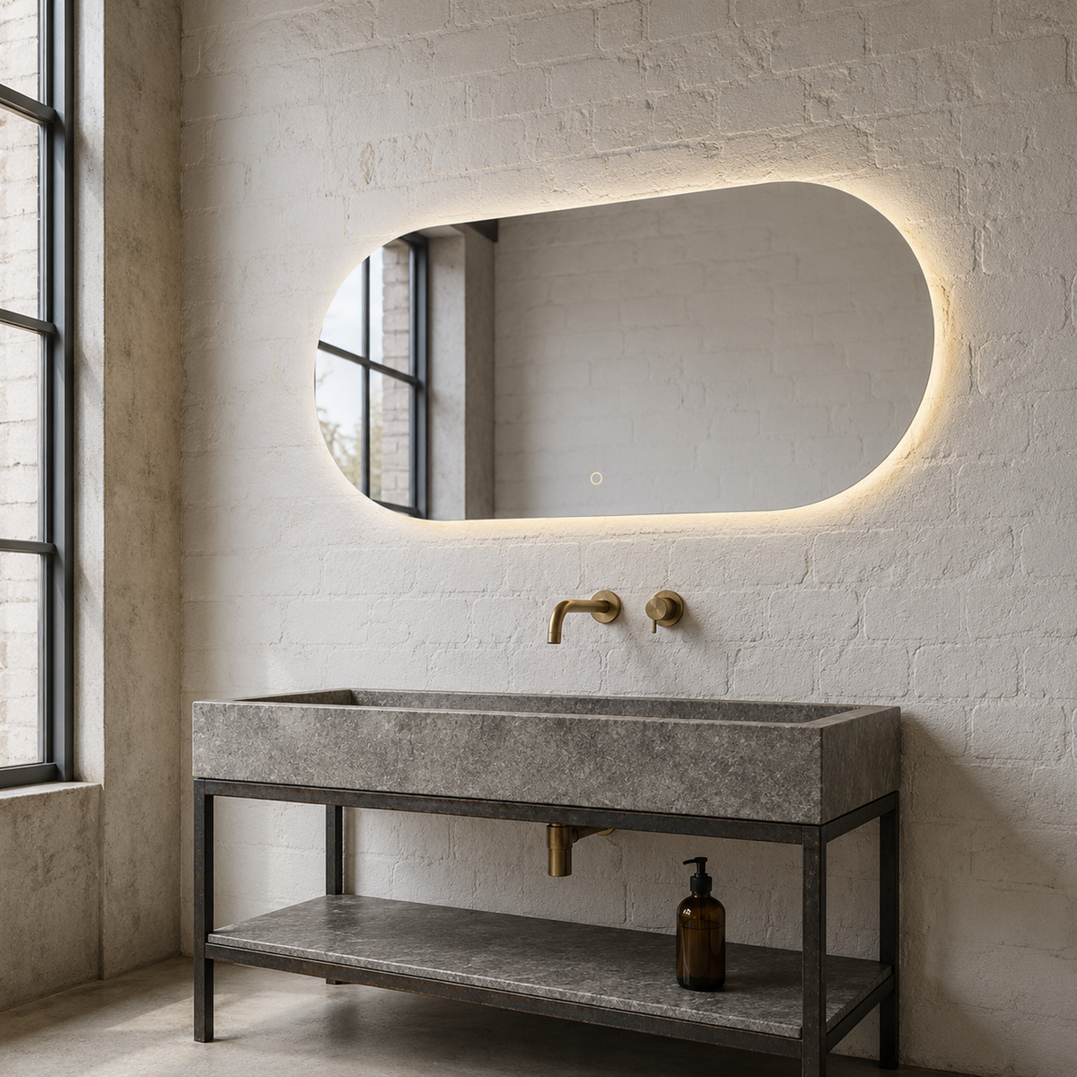 Lustro stadionowe LED z włącznikiem dotykowym 50x40 cm bez ramy z zawieszkami i kołkami - zdjecie 2