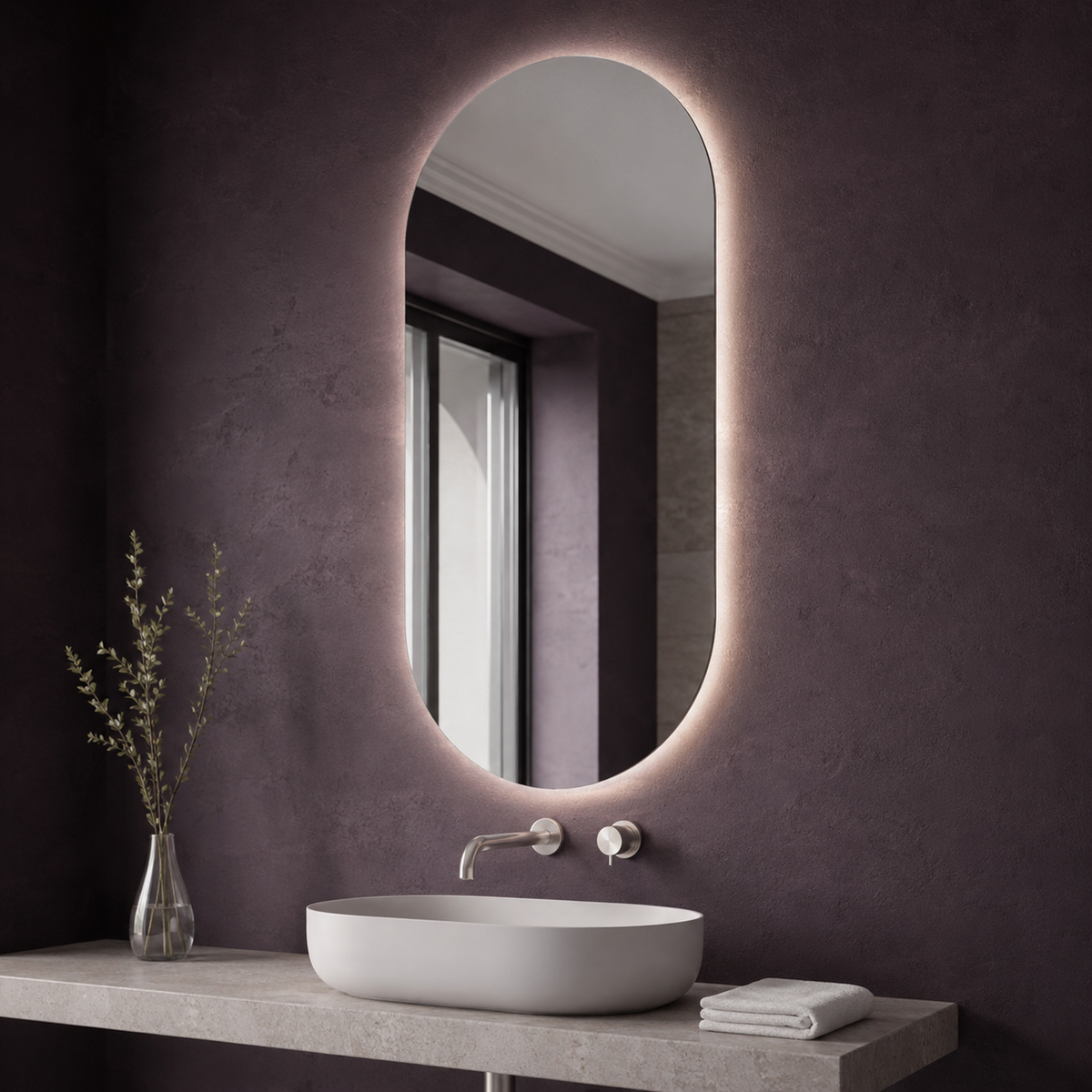 Lustro w kształcie kapsuły LED z włącznikiem na ruch 40x90 cm bez ramy - zdjecie 5