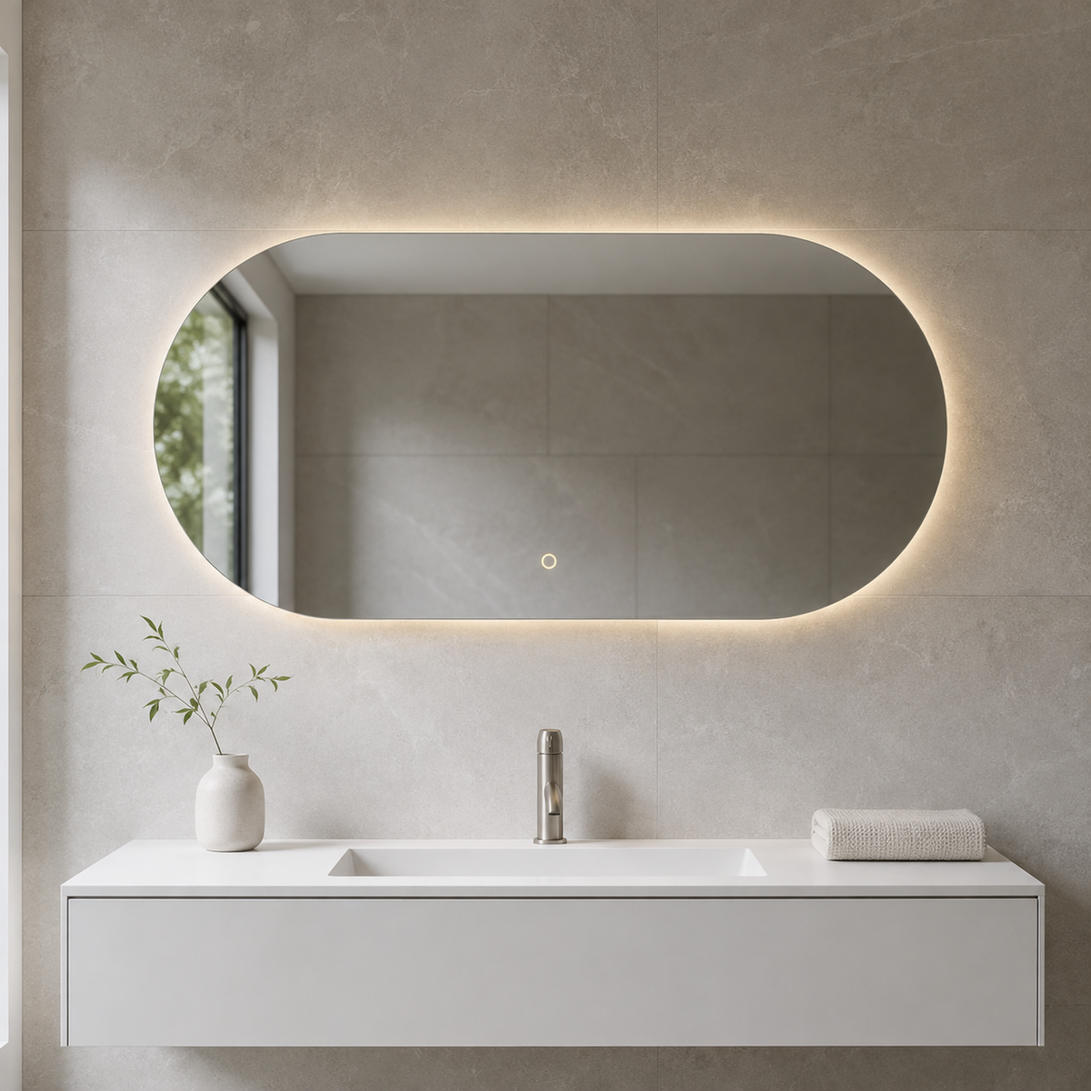Lustro w kształcie kapsuły LED z włącznikiem dotykowym 260x130 cm bez ramy - zdjecie 4