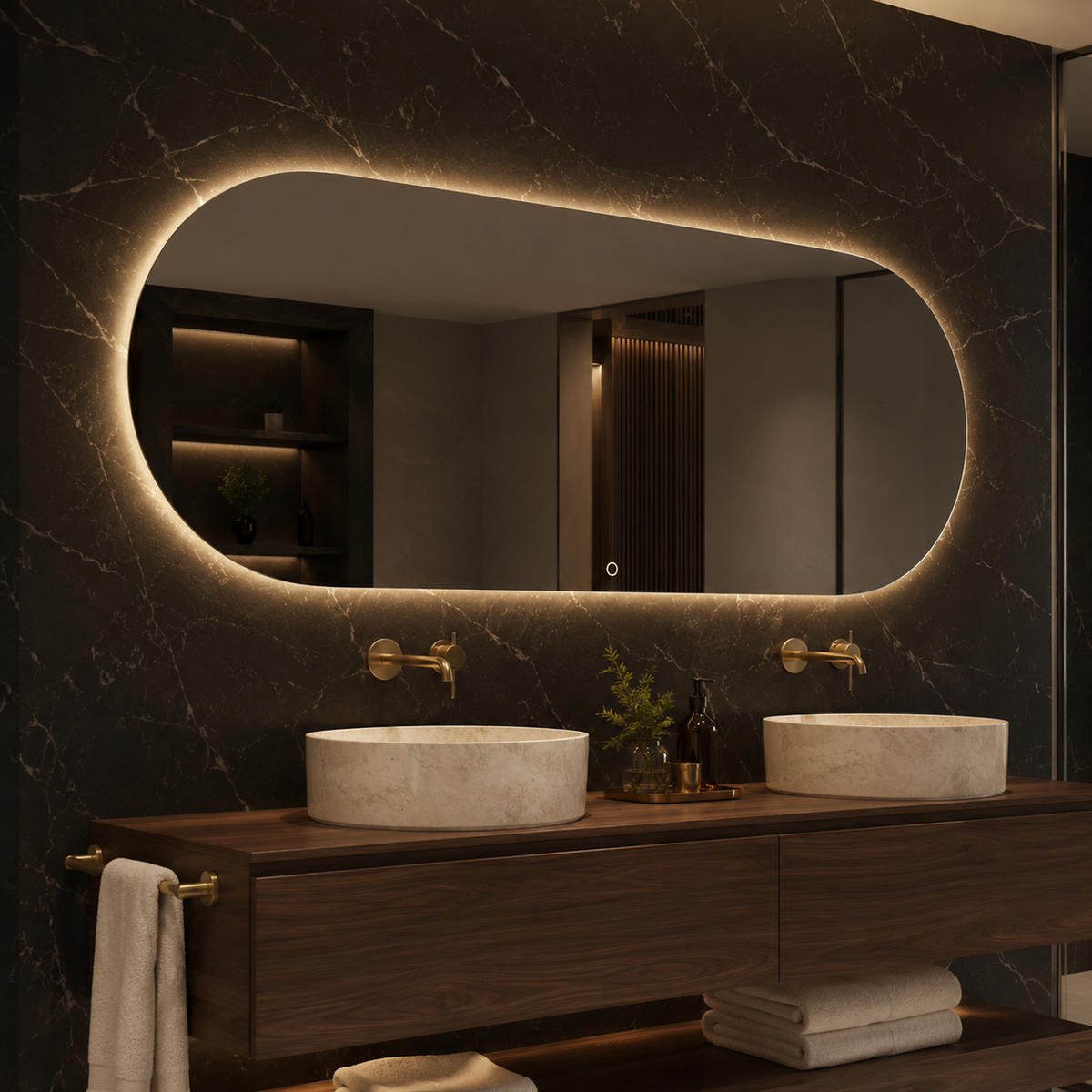 Lustro w kształcie kapsuły LED z włącznikiem na ruch 40x20 cm bez ramy - zdjecie 2