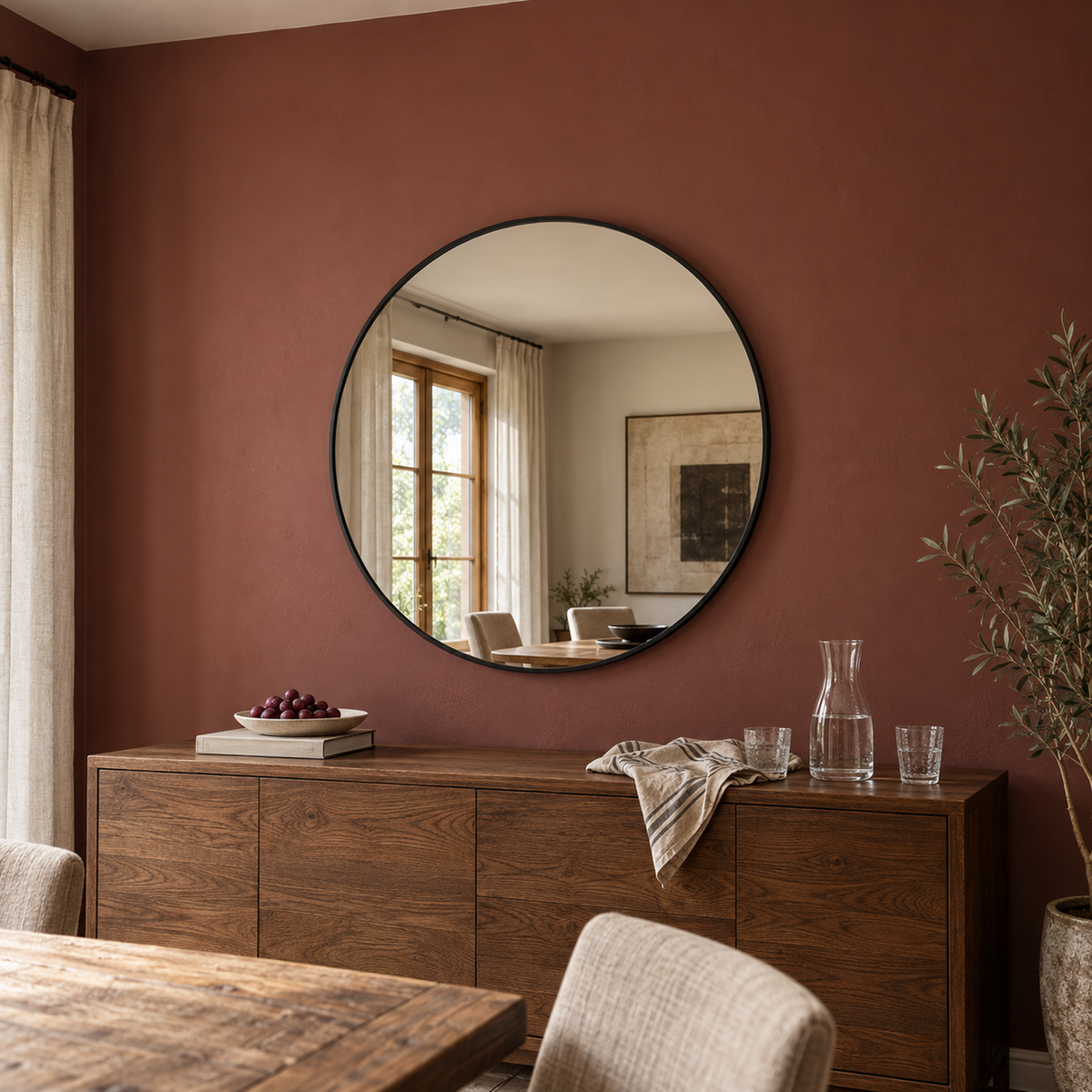 Lustro w kształcie koła 80x80 cm w białej ramie Slim z zawieszkami i kołkami - zdjecie 2