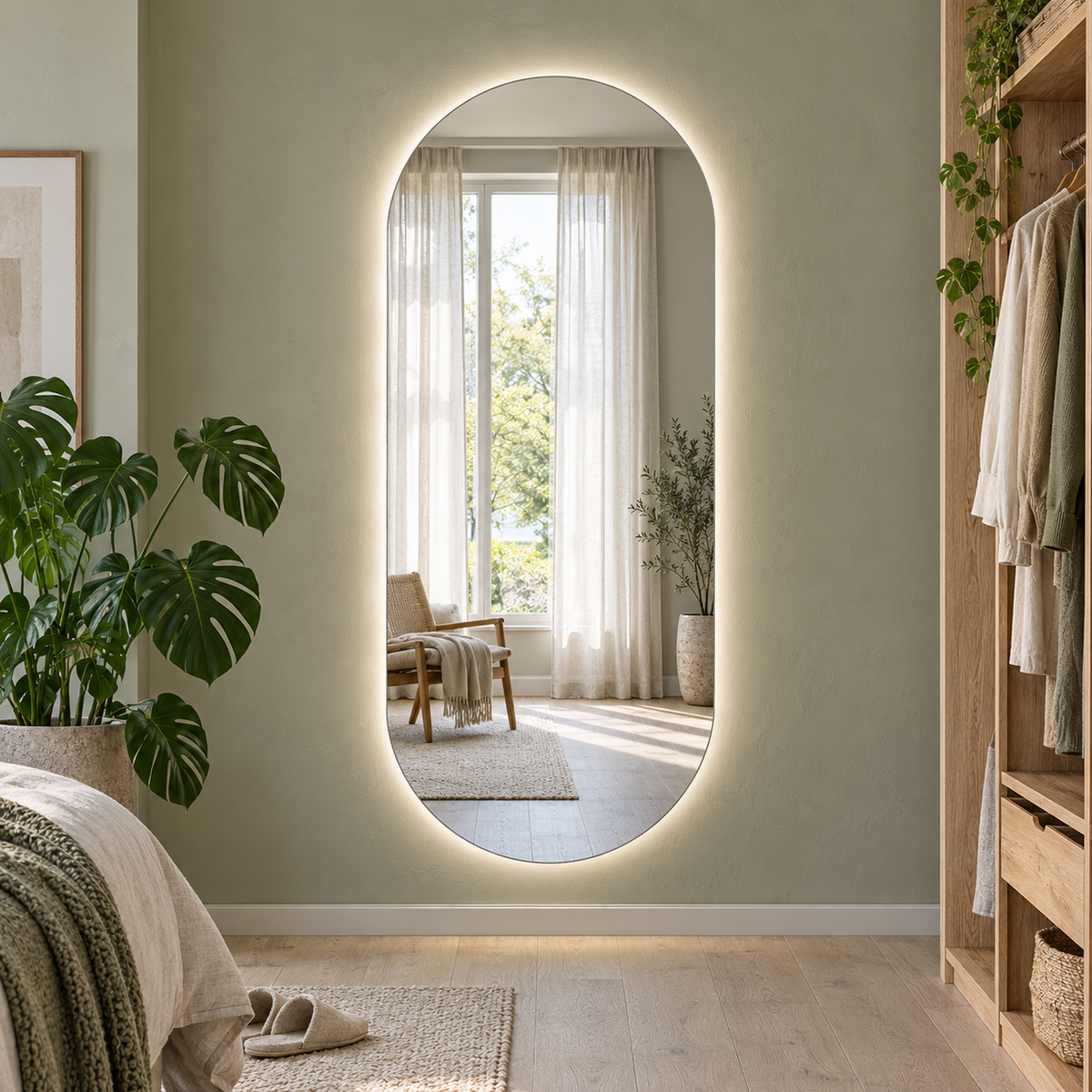 Lustro w kształcie stadionu LED z włącznikiem dotykowym 100x260 cm bez ramy - zdjecie 4