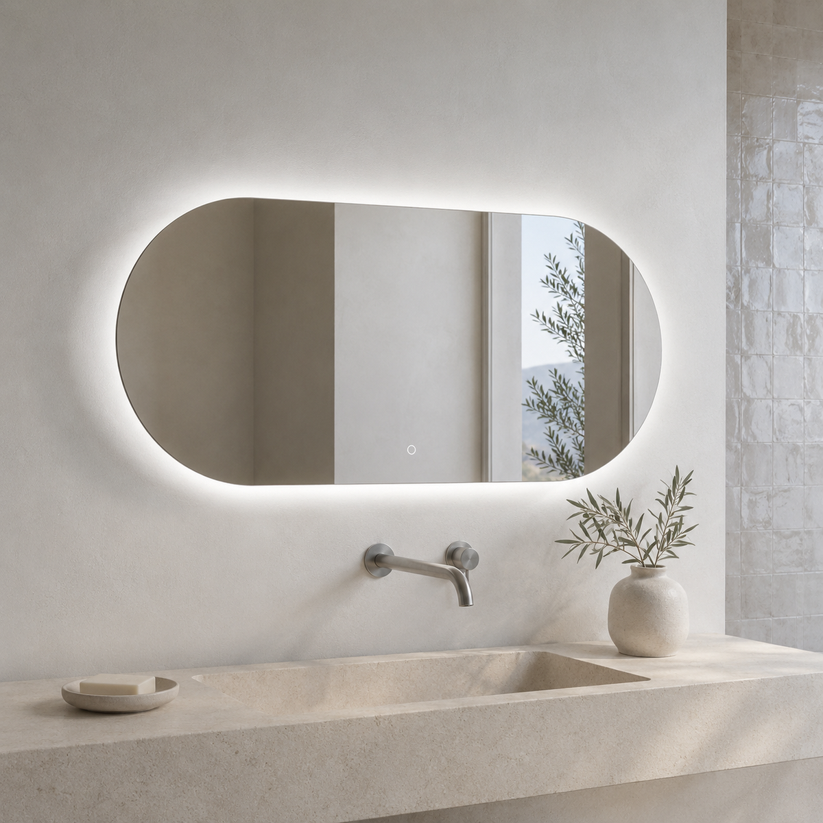 Lustro w kształcie stadionu LED z włącznikiem naściennym 240x130 cm bez ramy - zdjecie 2