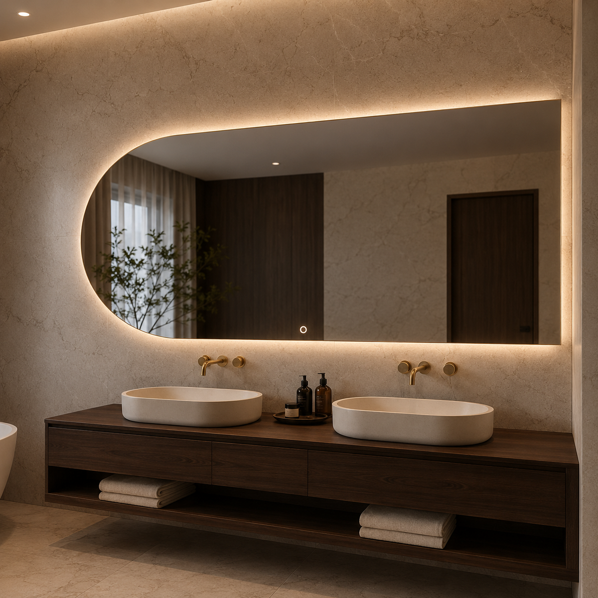 Lustro z łukiem LED z włącznikiem na ruch 160x50 cm bez ramy - zdjecie 5